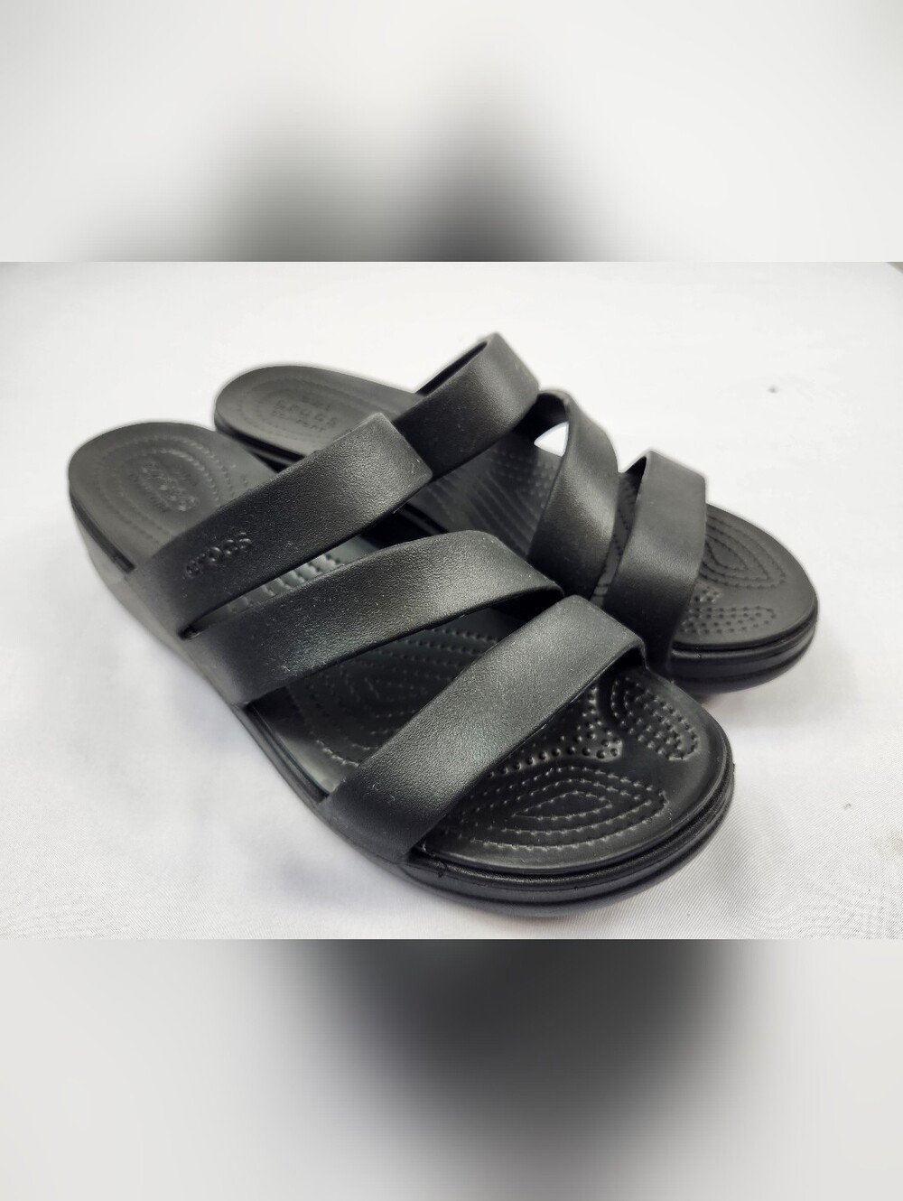 Crocs Womens Size 11 Black Triple Strap Slide Sandals